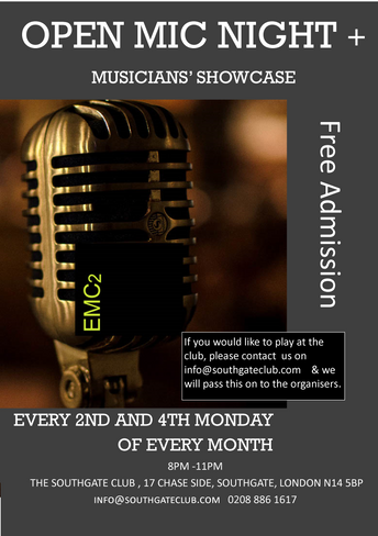 OPEN MIC and Musicians' Showcase. 